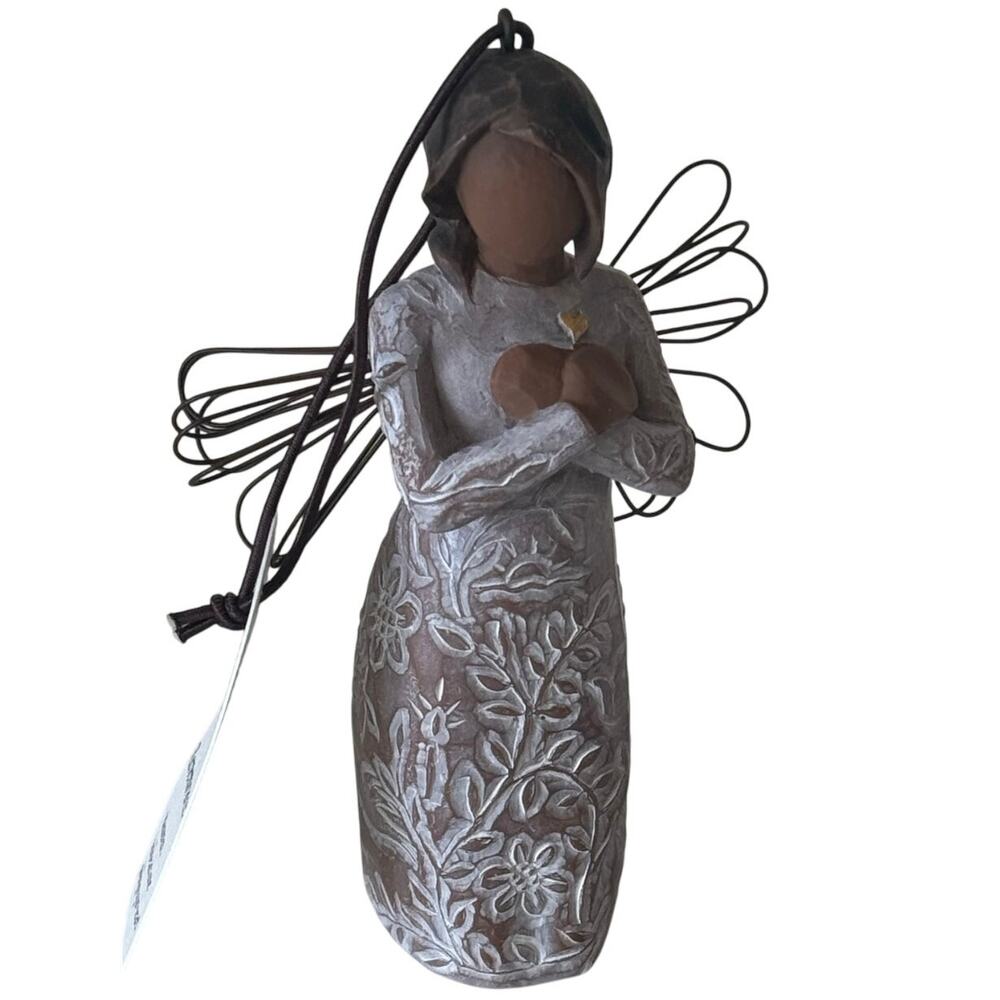 Willow Tree Angel with Floral Design - Brown and Cream